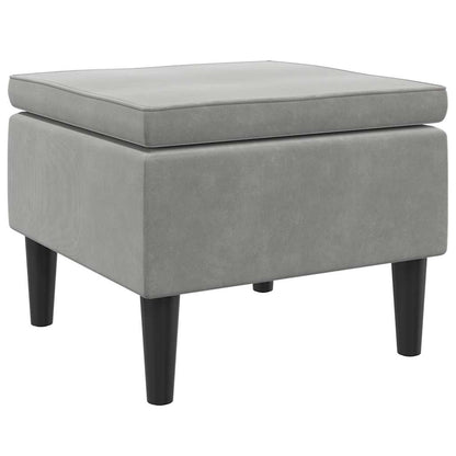 Hocker mit Holzbeinen Hellgrau Samt