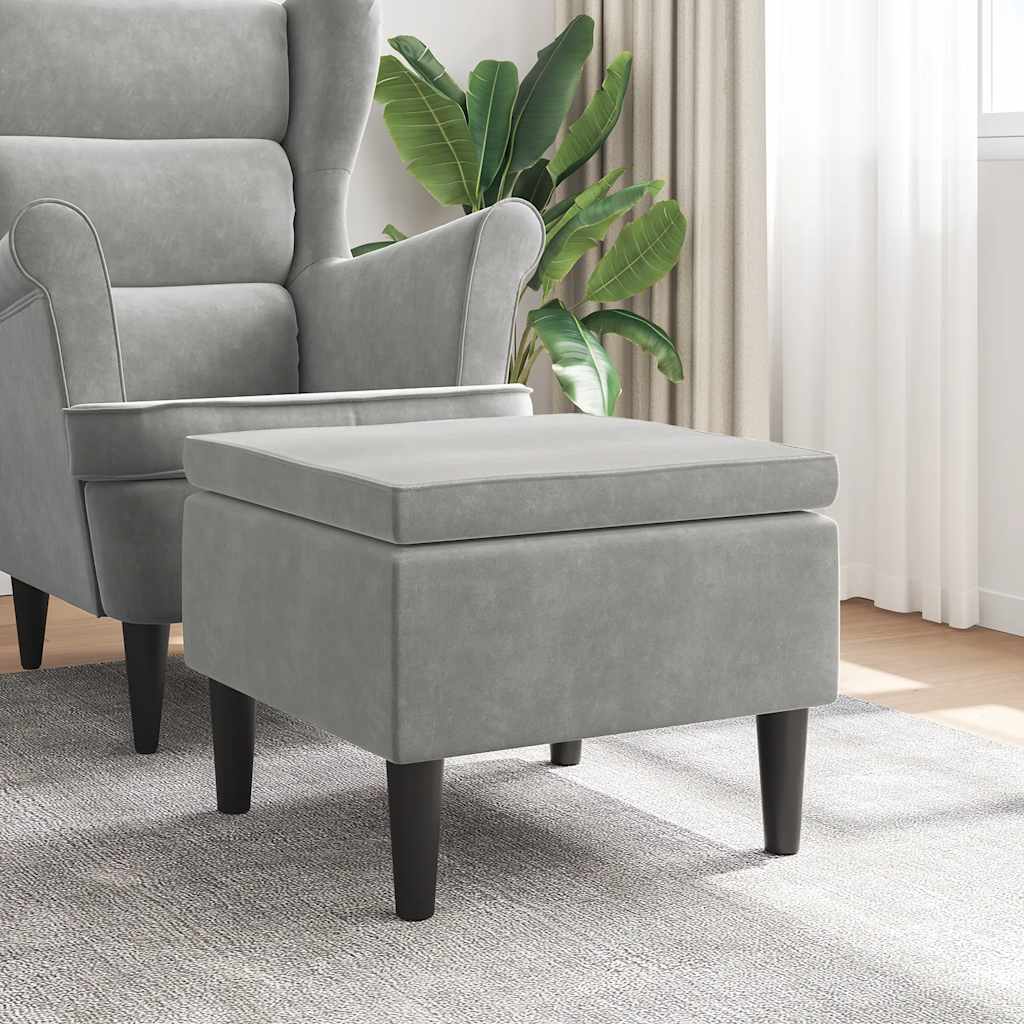 Hocker mit Holzbeinen Hellgrau Samt