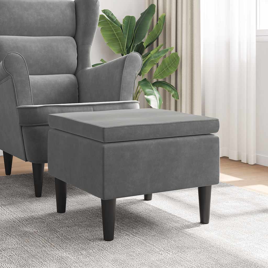 Hocker mit Holzbeinen Dunkelgrau Samt