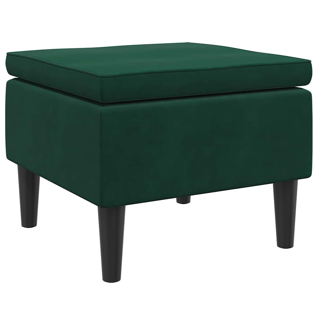 Hocker mit Holzbeinen Dunkelgrün Samt