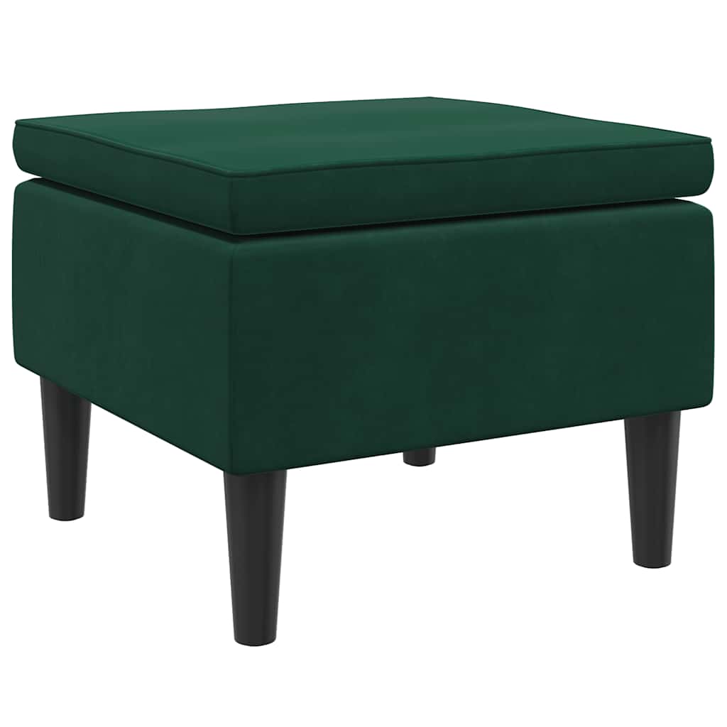 Hocker mit Holzbeinen Dunkelgrün Samt