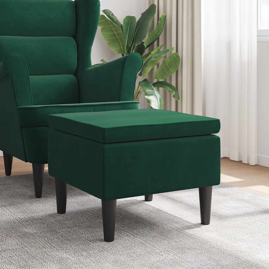 Hocker mit Holzbeinen Dunkelgrün Samt