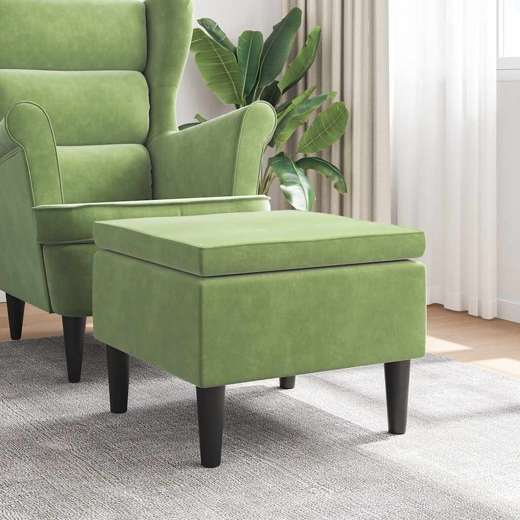 Hocker mit Holzbeinen Hellgrün Samt