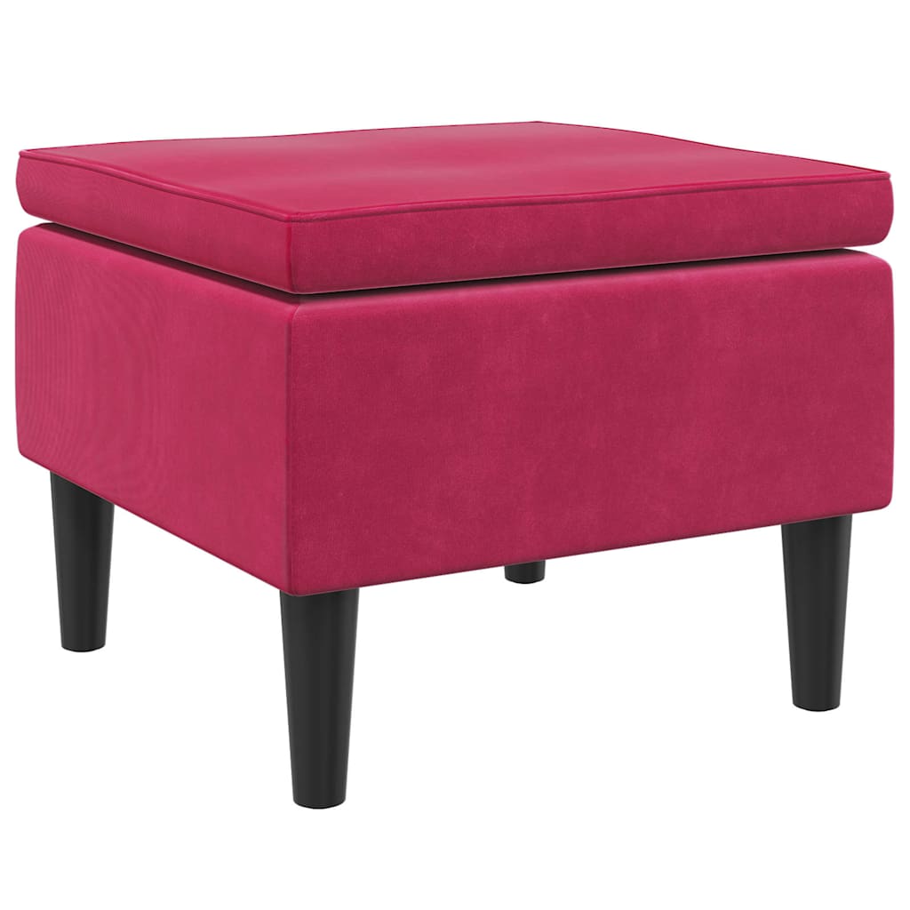 Hocker mit Holzbeinen Weinrot Samt