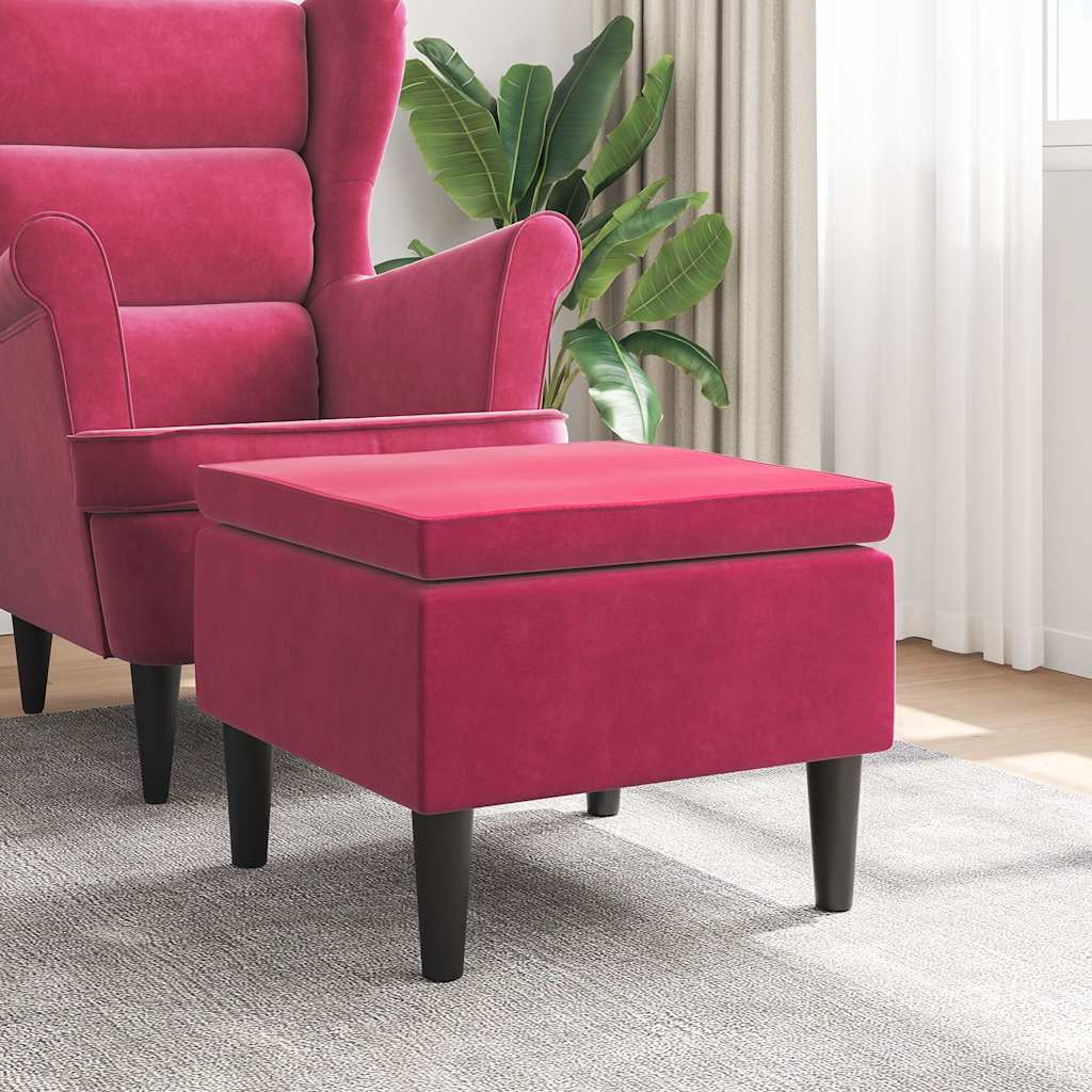 Hocker mit Holzbeinen Weinrot Samt