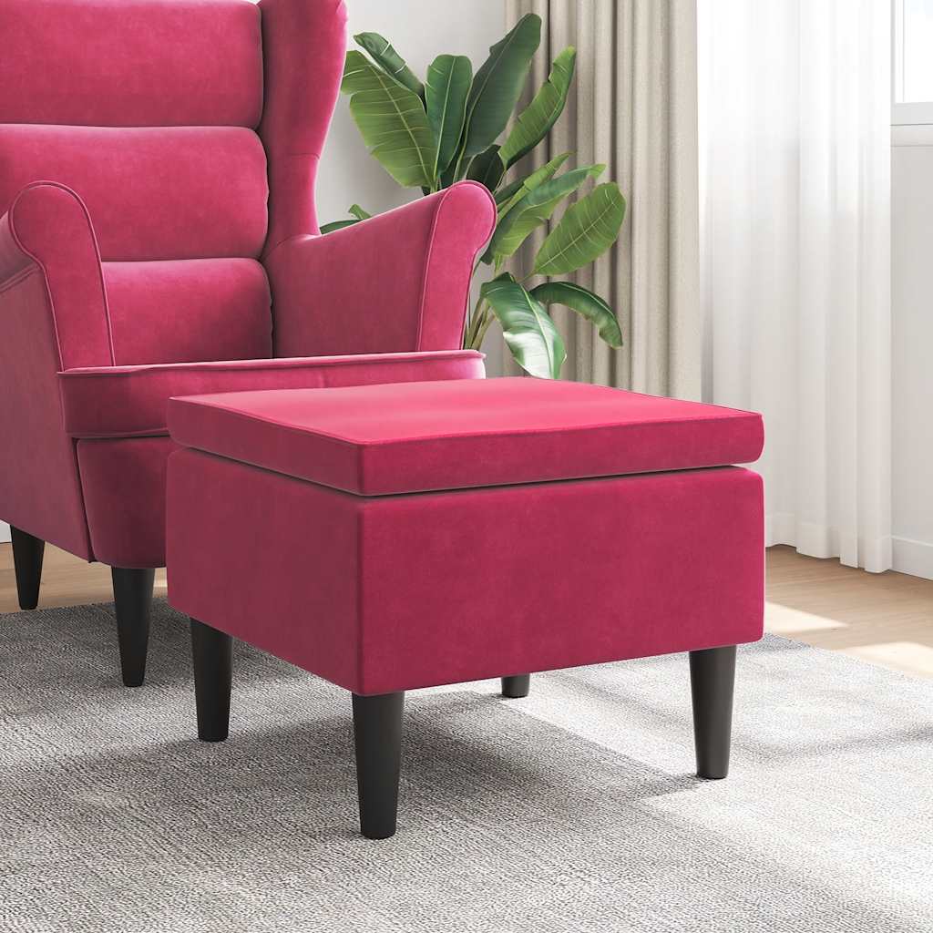 Hocker mit Holzbeinen Weinrot Samt