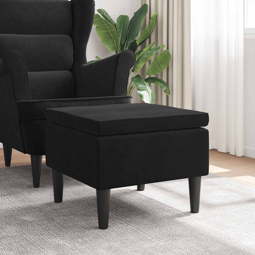 Hocker mit Holzbeinen Schwarz Samt