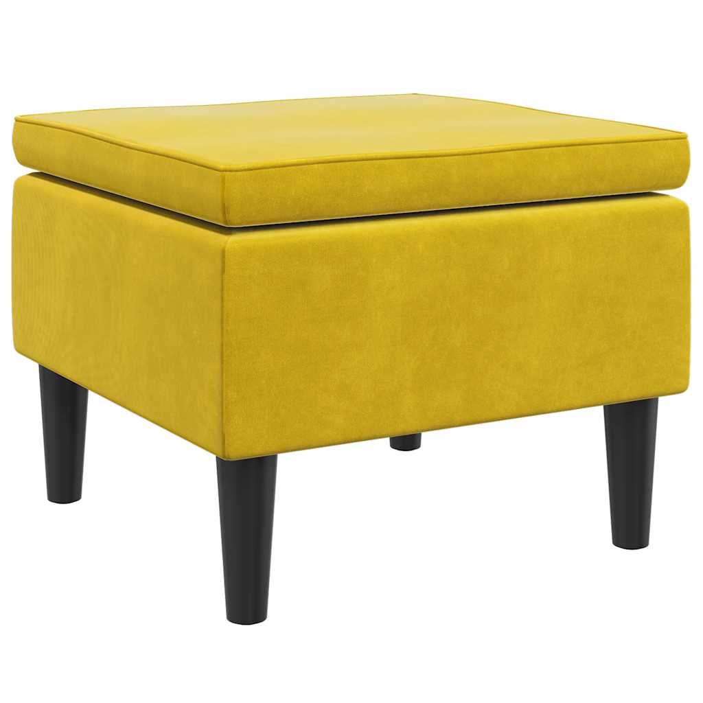 Hocker mit Holzbeinen Gelb Samt