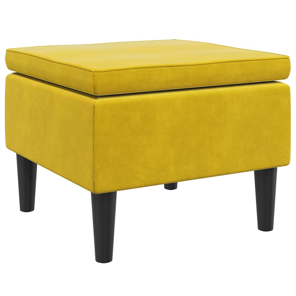 Hocker mit Holzbeinen Gelb Samt