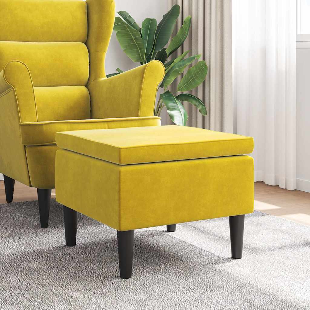 Hocker mit Holzbeinen Gelb Samt