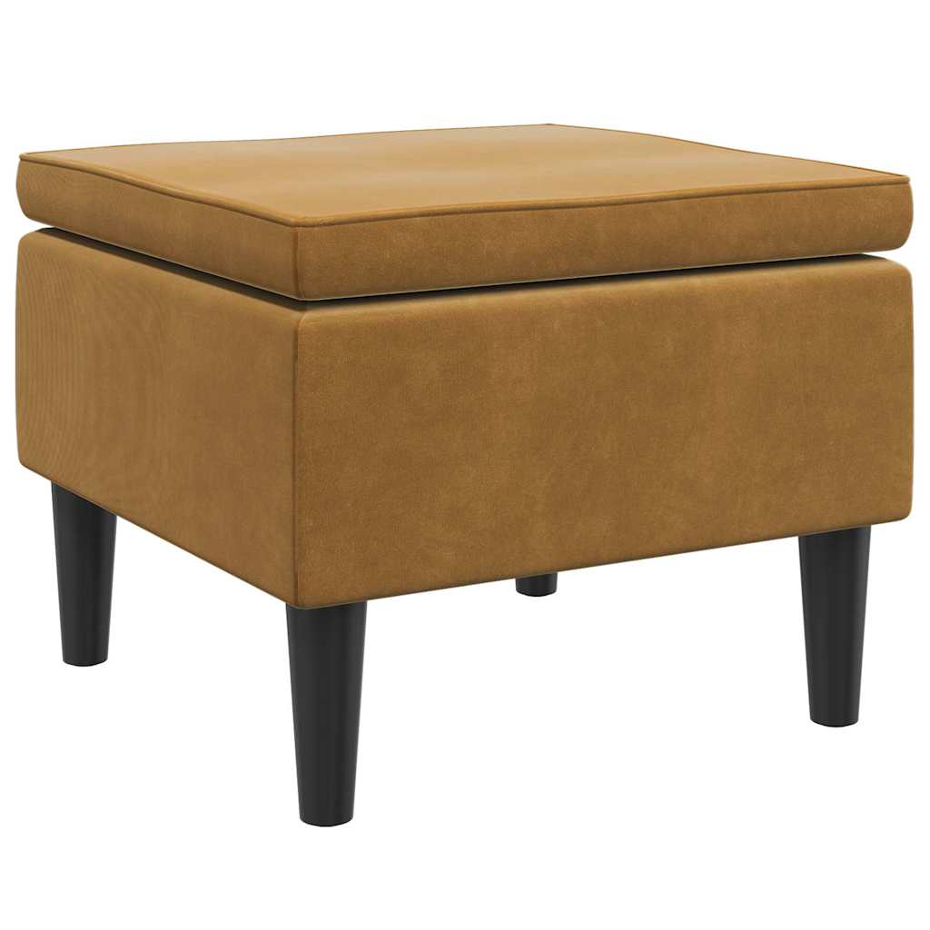 Hocker mit Holzbeinen Braun Samt
