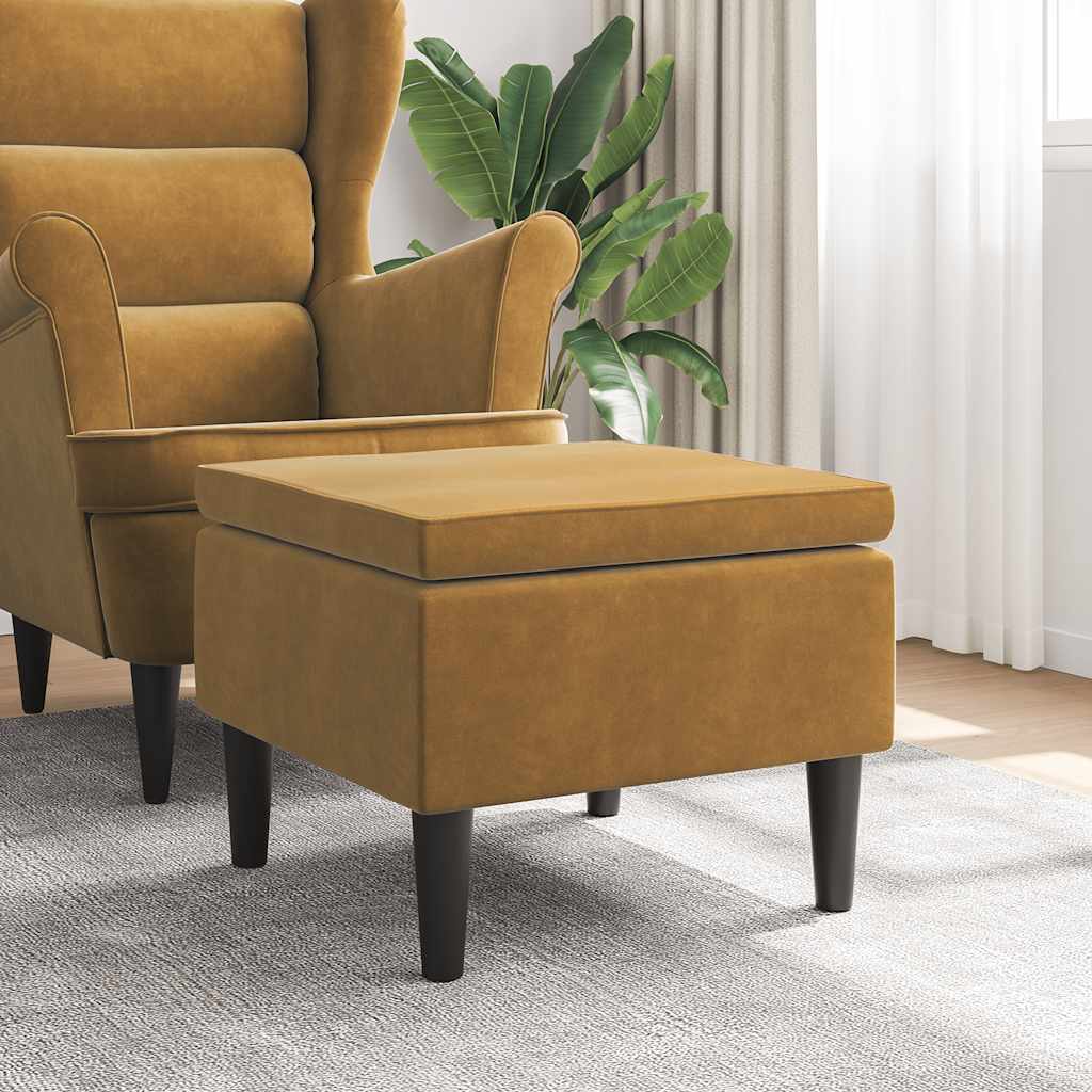 Hocker mit Holzbeinen Braun Samt