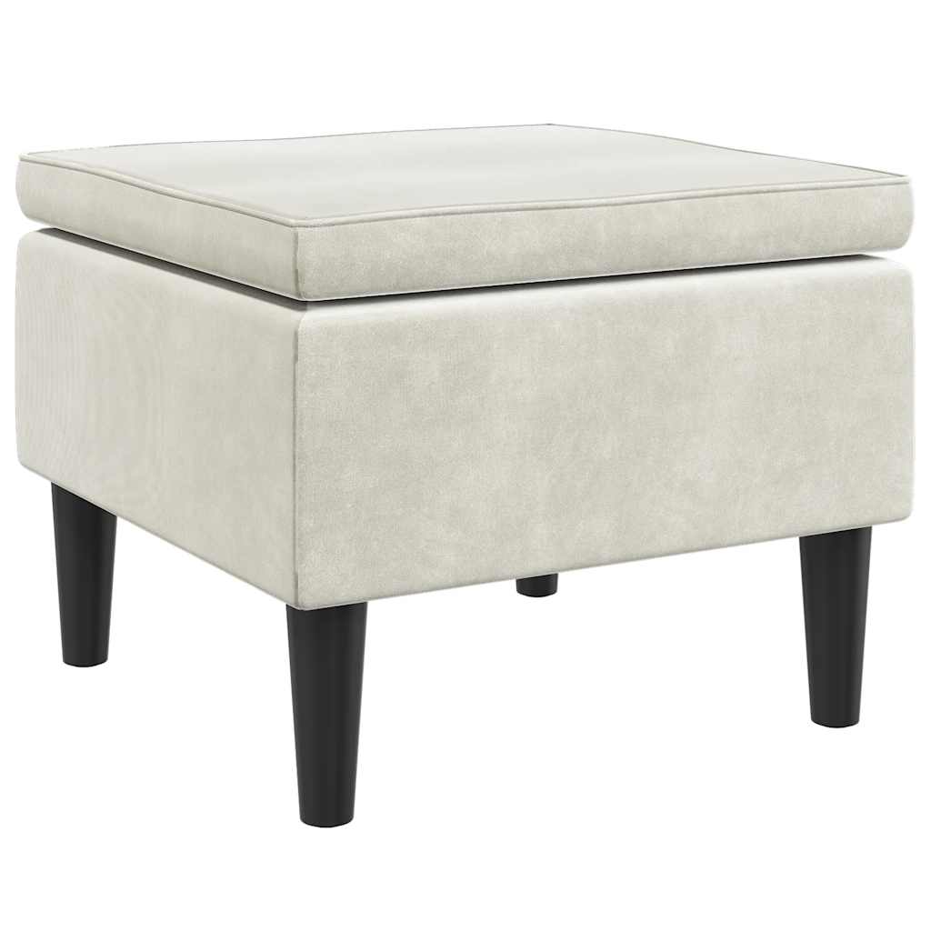 Hocker mit Holzbeinen Cremefarbener Samt
