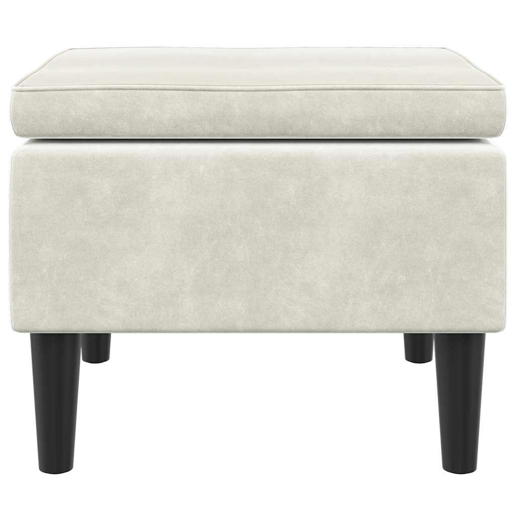 Hocker mit Holzbeinen Cremefarbener Samt