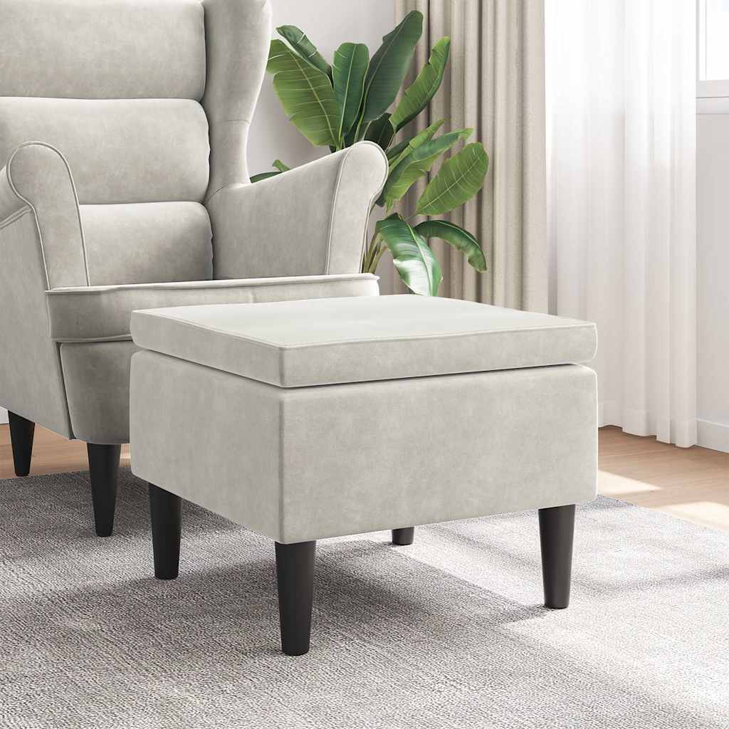 Hocker mit Holzbeinen Cremefarbener Samt