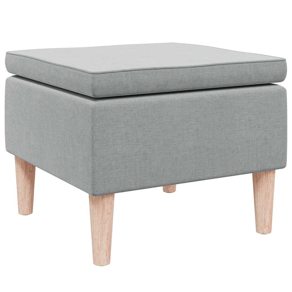 Hocker mit Holzbeinen Hellgrau Stoff