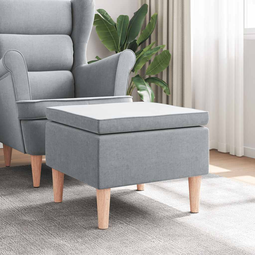 Hocker mit Holzbeinen Hellgrau Stoff