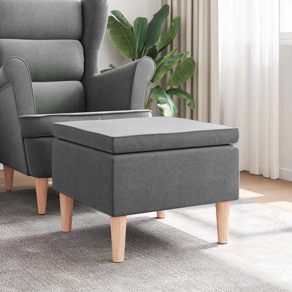 Hocker mit Holzbeinen Dunkelgrau Stoff