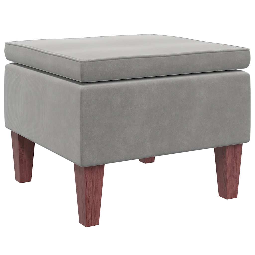 Hocker mit Holzbeinen Hellgrau Samt