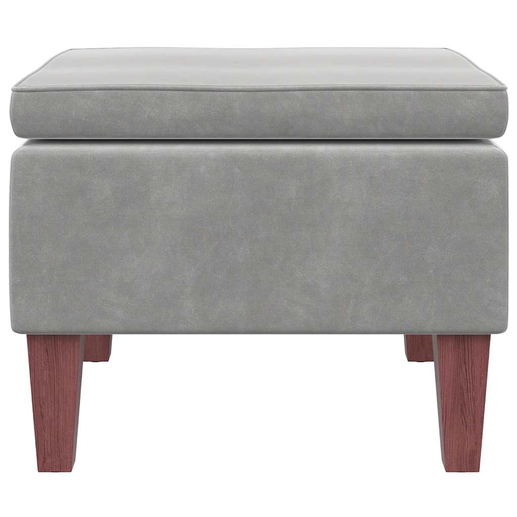 Hocker mit Holzbeinen Hellgrau Samt