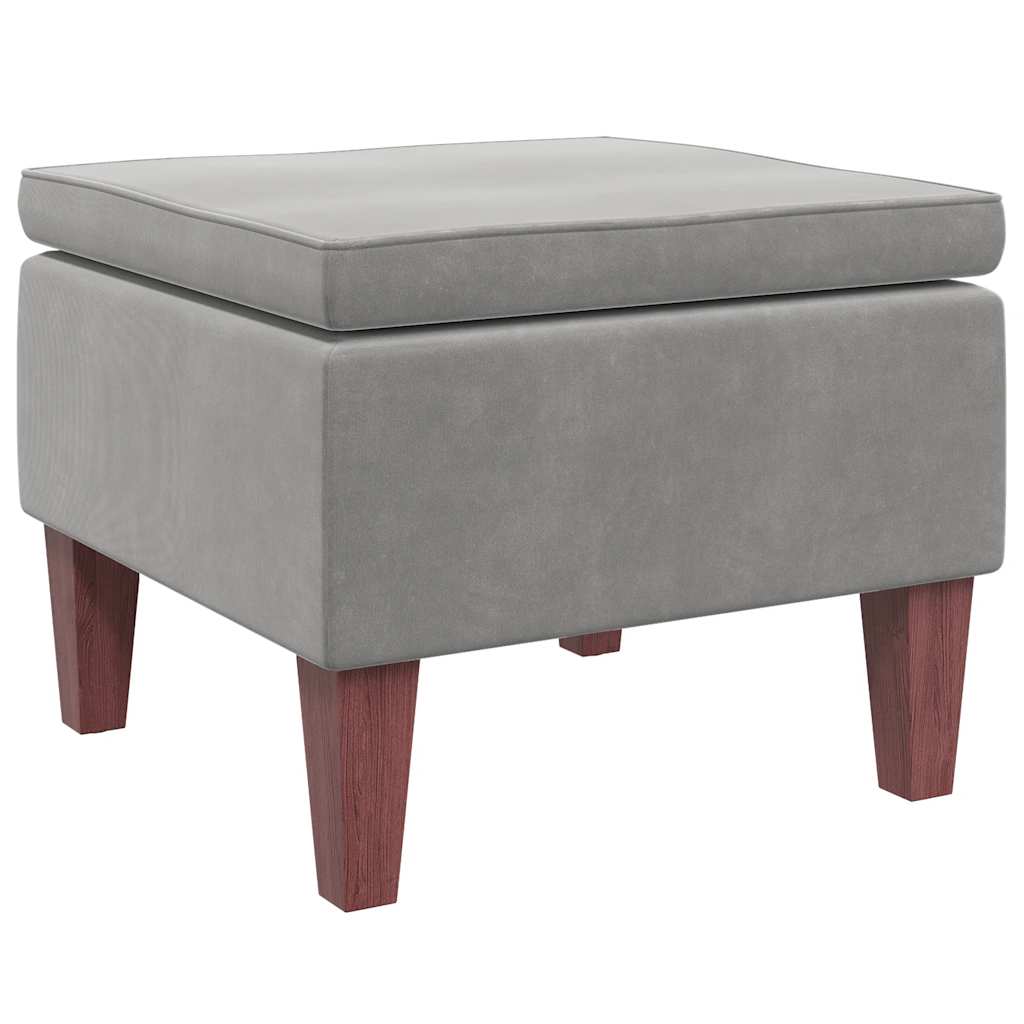 Hocker mit Holzbeinen Hellgrau Samt