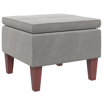 Hocker mit Holzbeinen Hellgrau Samt