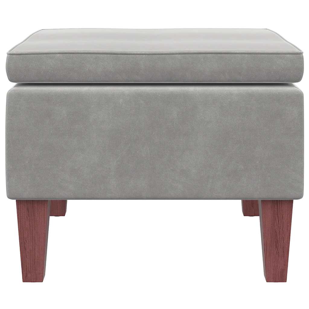 Hocker mit Holzbeinen Hellgrau Samt