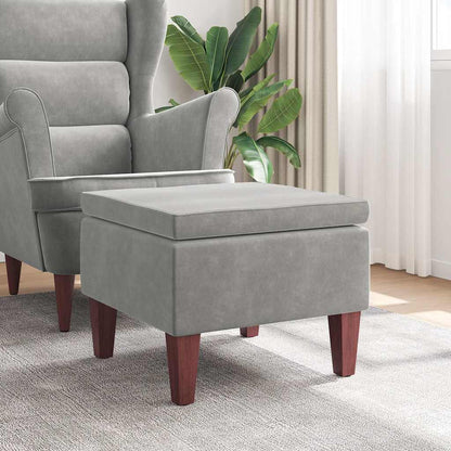 Hocker mit Holzbeinen Hellgrau Samt