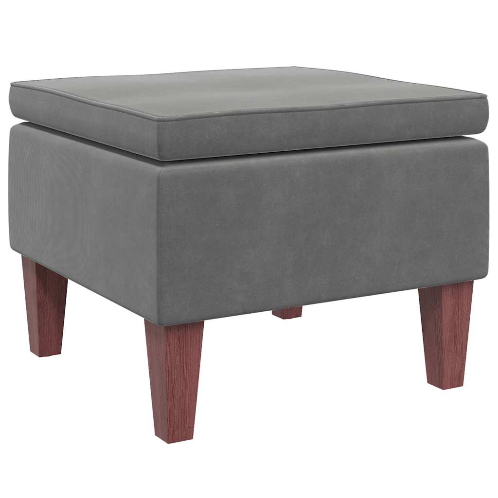 Hocker mit Holzbeinen Dunkelgrau Samt