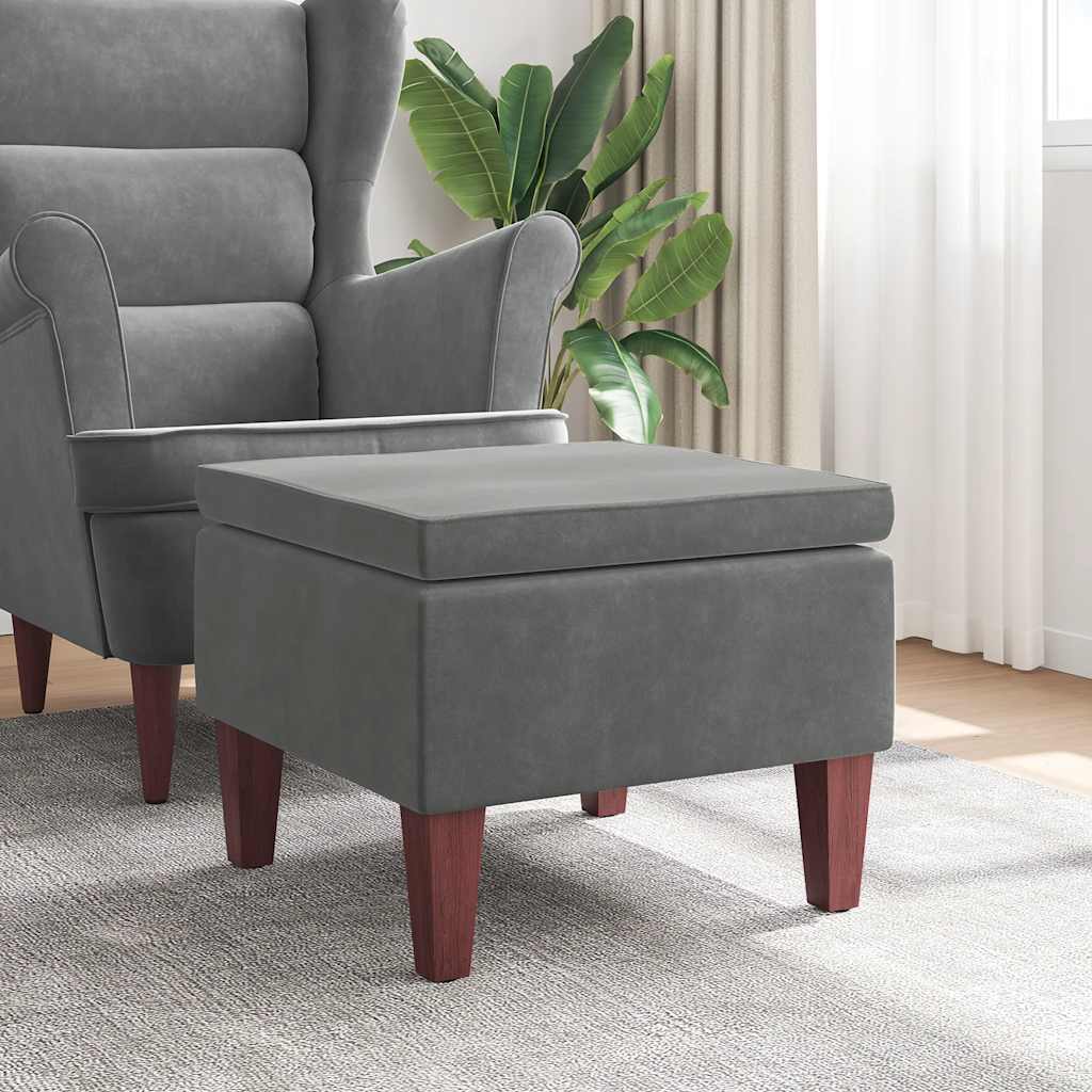 Hocker mit Holzbeinen Dunkelgrau Samt