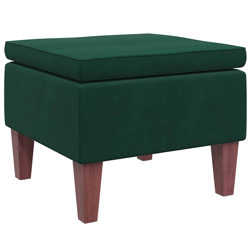 Hocker mit Holzbeinen Dunkelgrün Samt