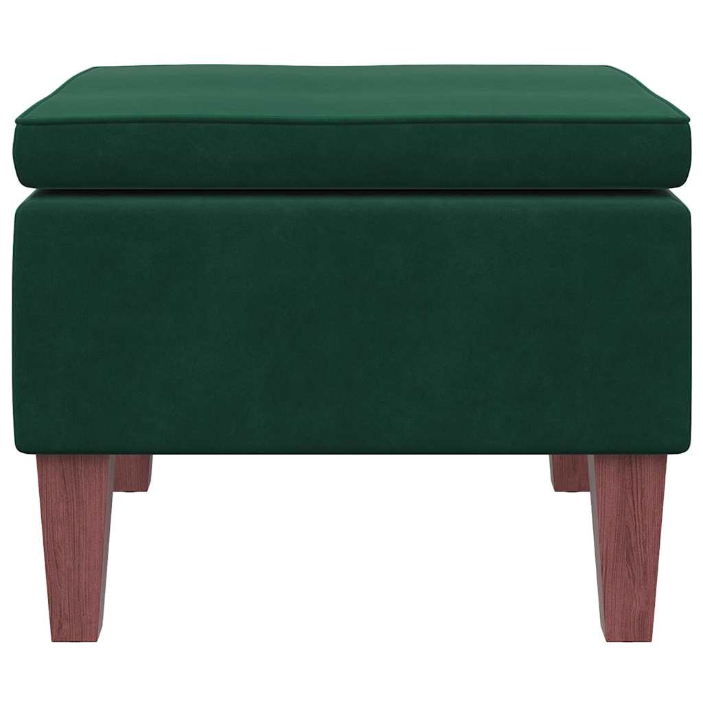 Hocker mit Holzbeinen Dunkelgrün Samt