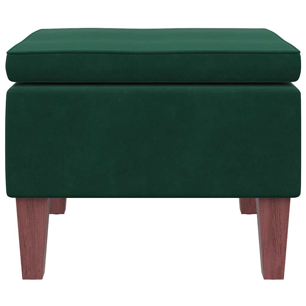 Hocker mit Holzbeinen Dunkelgrün Samt