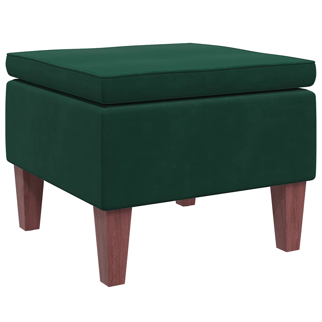 Hocker mit Holzbeinen Dunkelgrün Samt