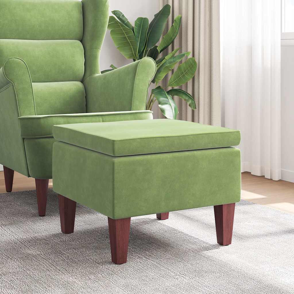 Hocker mit Holzbeinen Hellgrün Samt