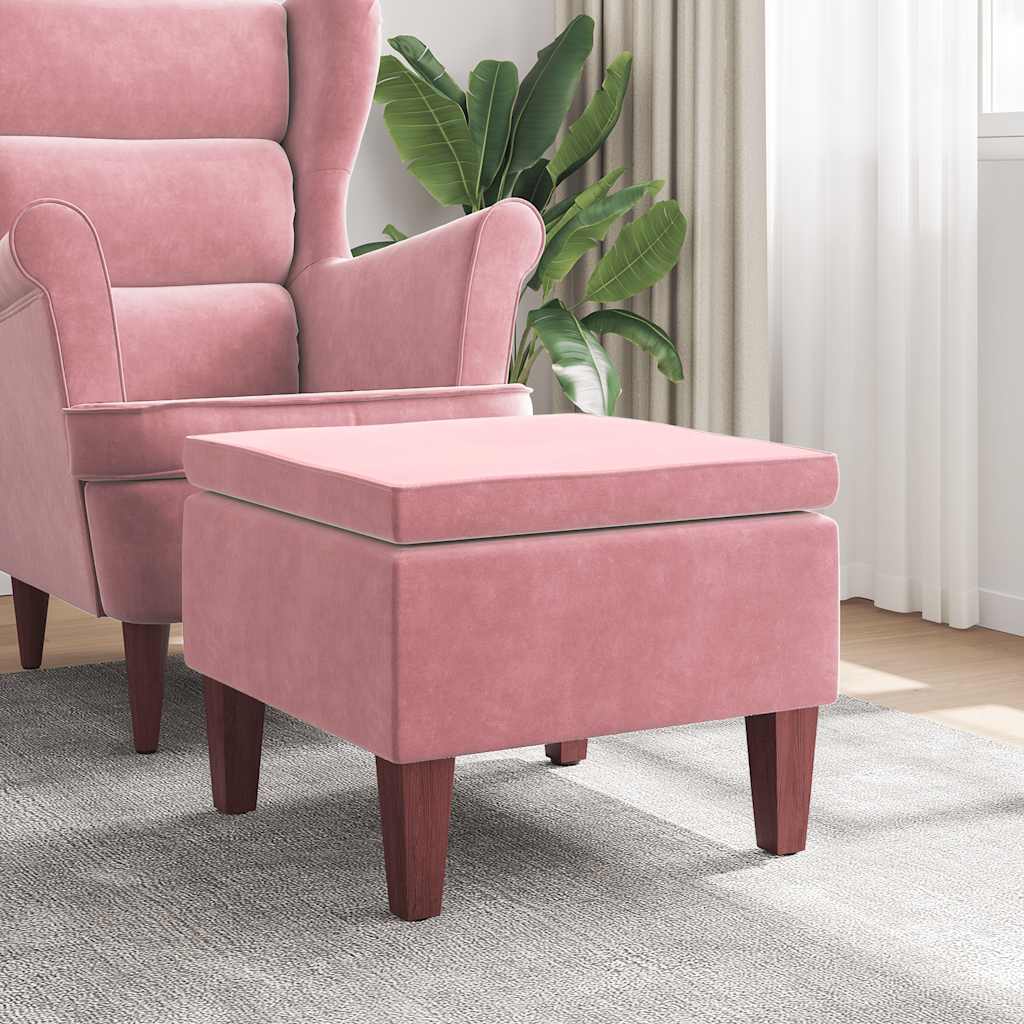 Hocker mit Holzbeinen Rosa Samt