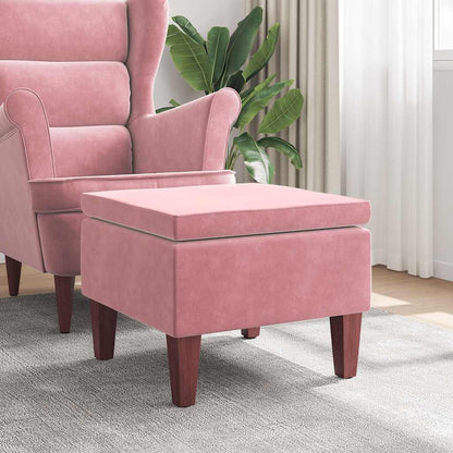 Hocker mit Holzbeinen Rosa Samt