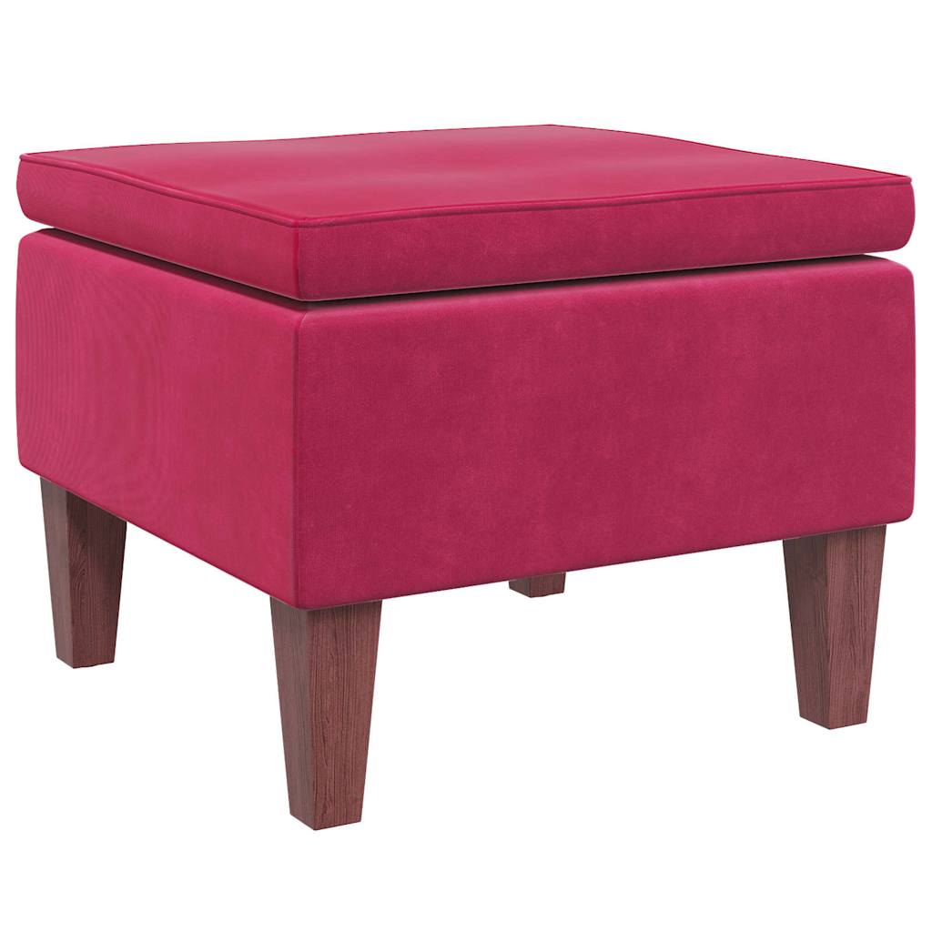 Hocker mit Holzbeinen Weinrot Samt