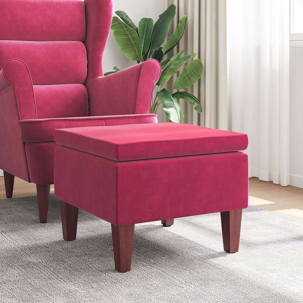 Hocker mit Holzbeinen Weinrot Samt