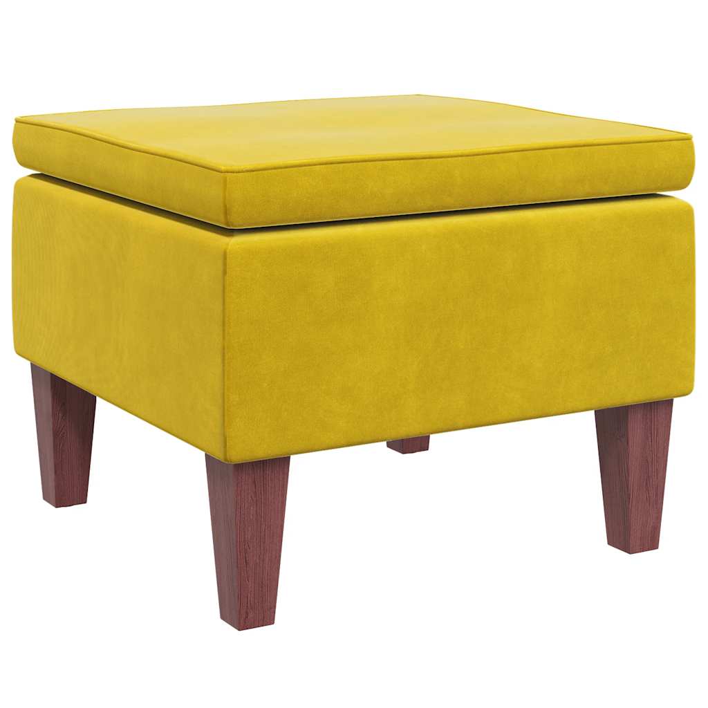 Hocker mit Holzbeinen Gelb Samt