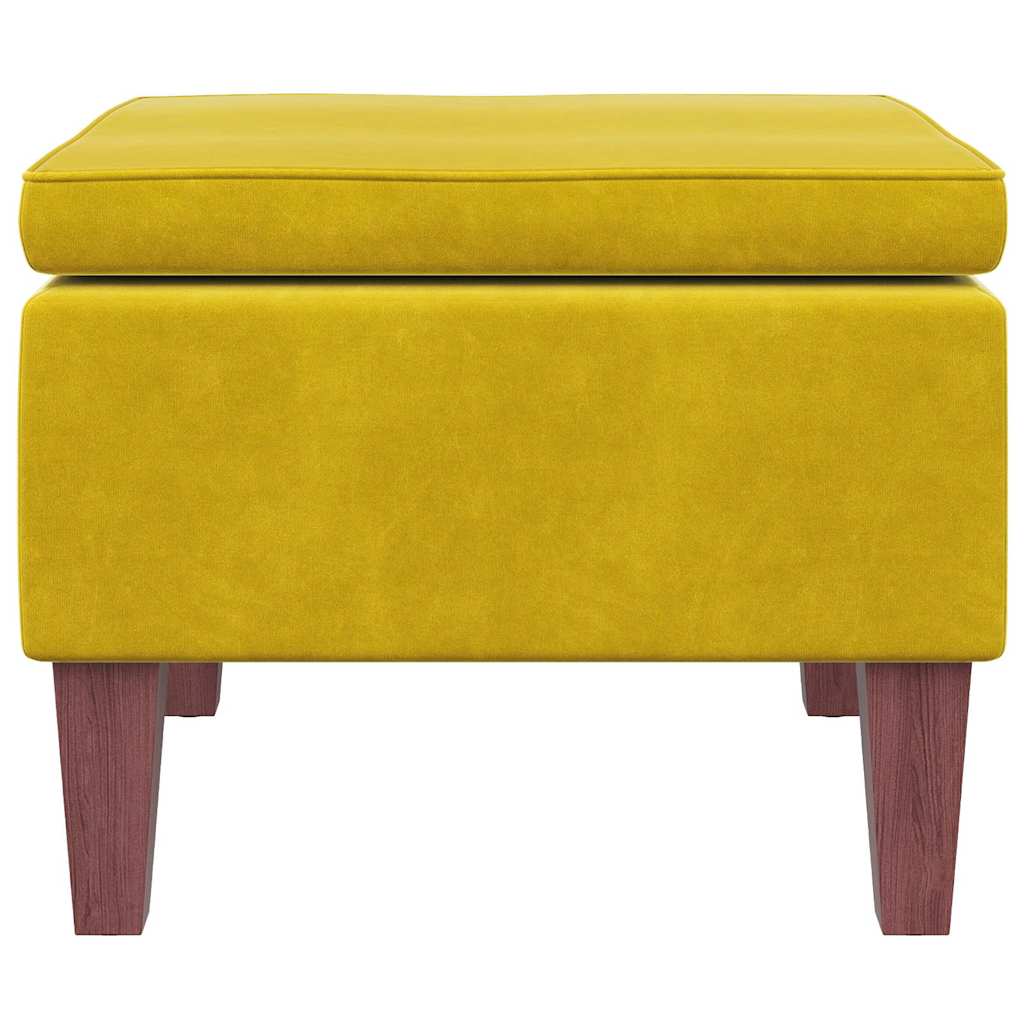 Hocker mit Holzbeinen Gelb Samt