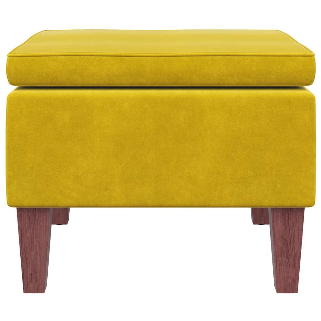 Hocker mit Holzbeinen Gelb Samt
