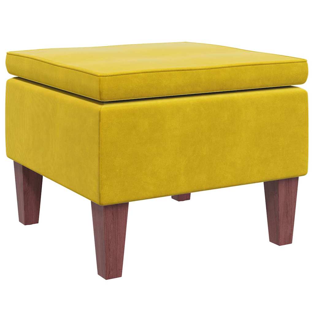 Hocker mit Holzbeinen Gelb Samt