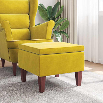Hocker mit Holzbeinen Gelb Samt