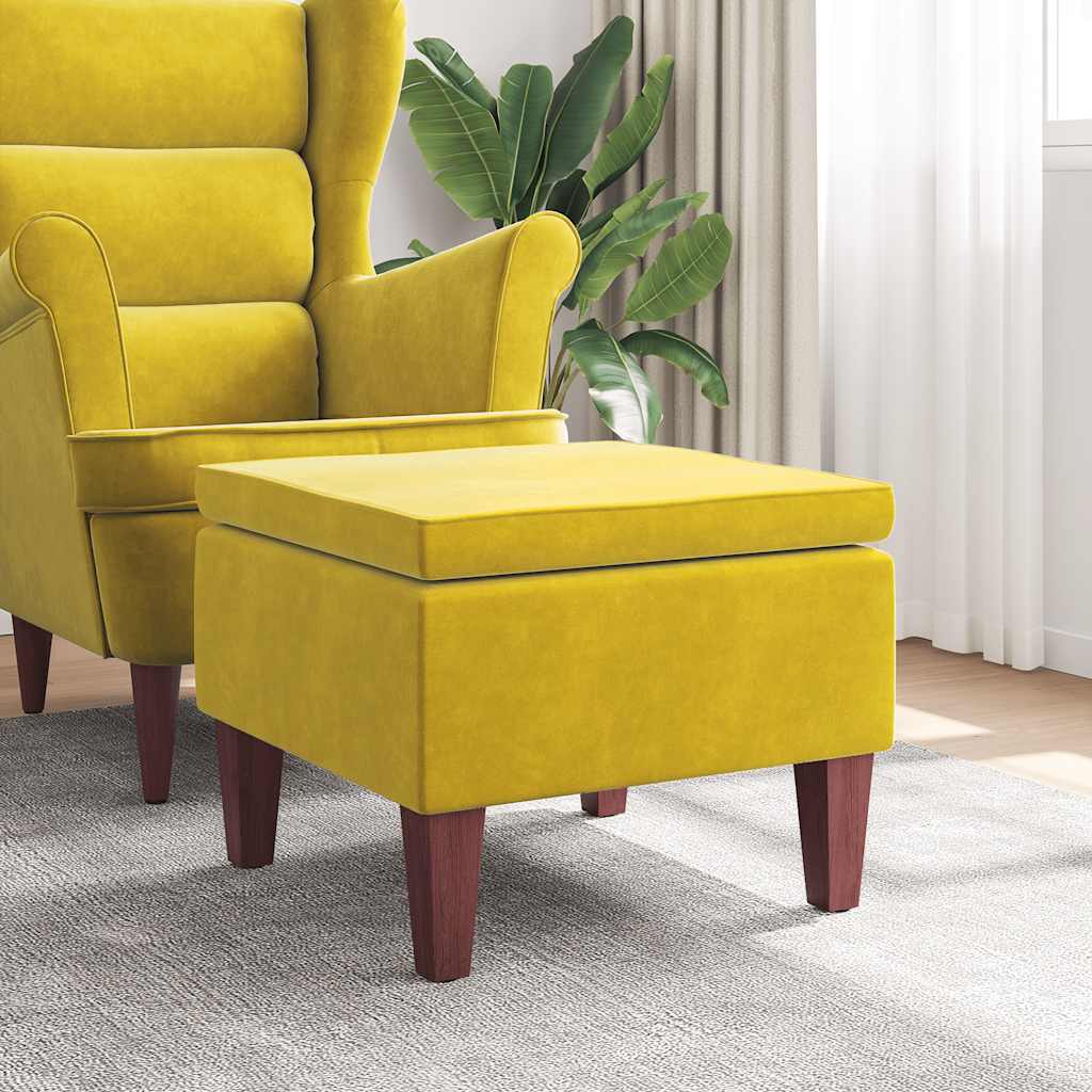 Hocker mit Holzbeinen Gelb Samt