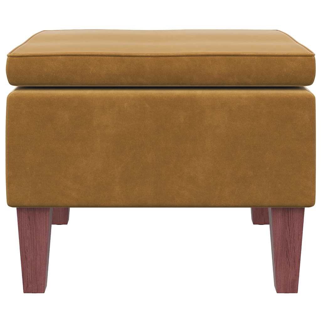 Hocker mit Holzbeinen Braun Samt