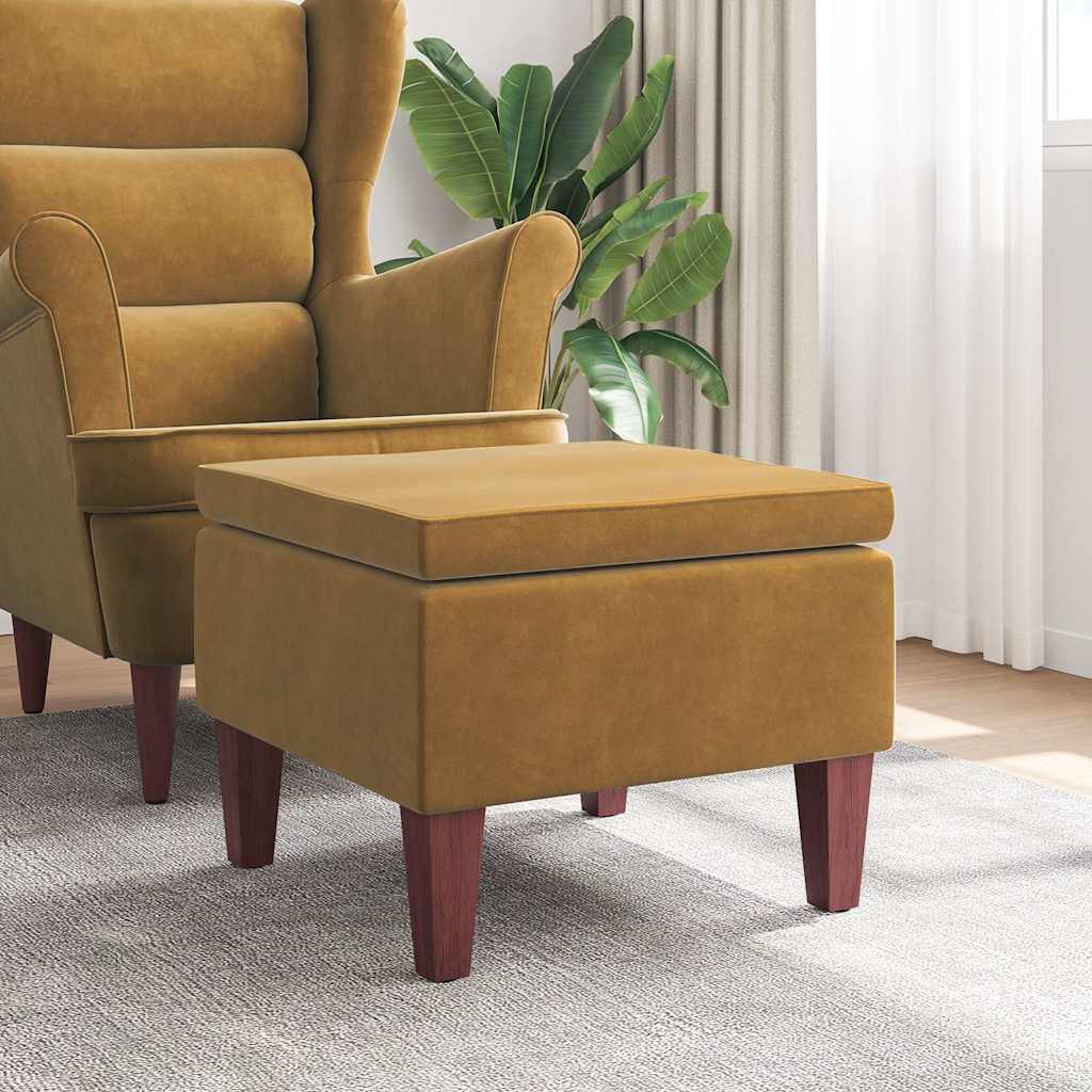 Hocker mit Holzbeinen Braun Samt