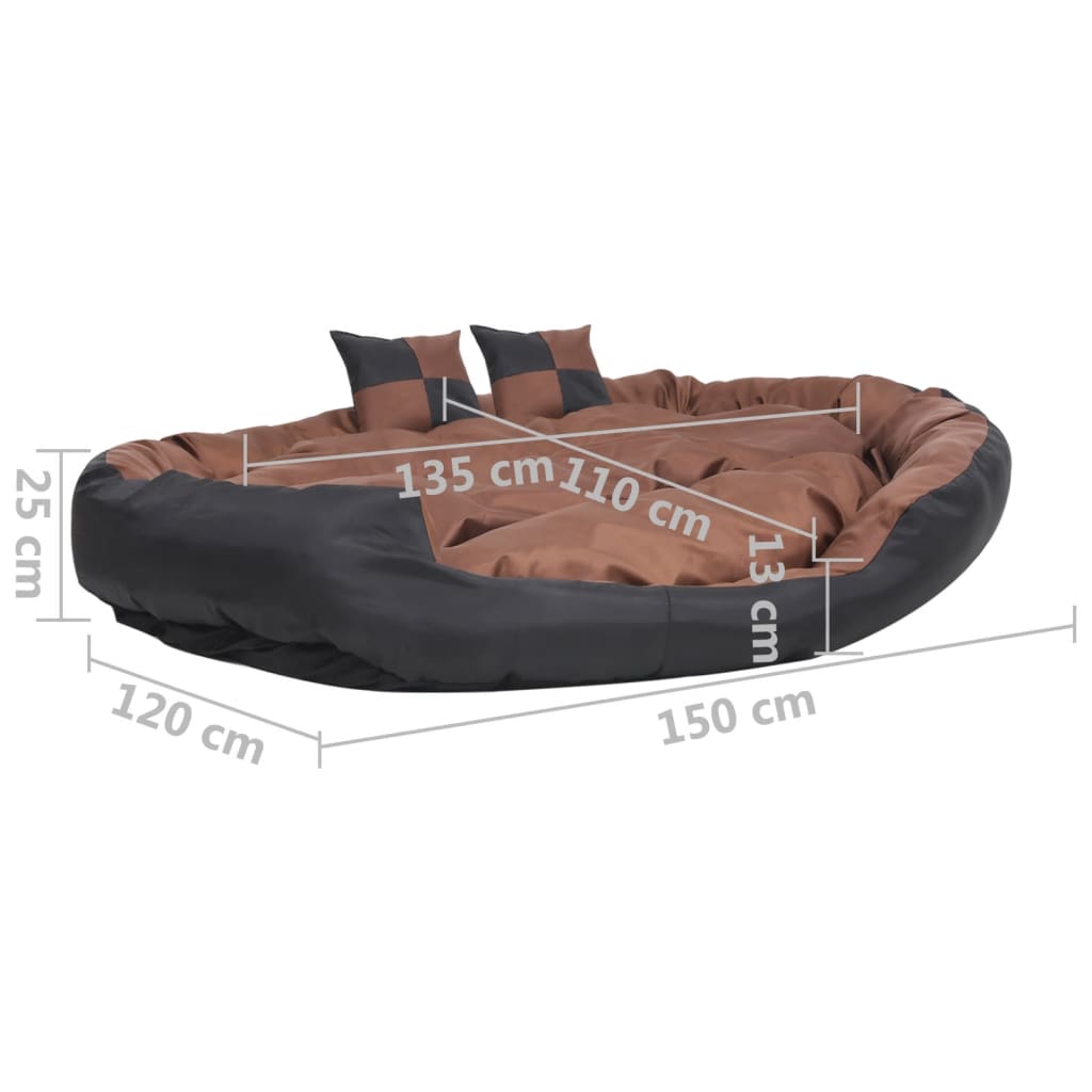 Hundekissen Wendbar und Waschbar Schwarz und Braun 150x120x25 cm