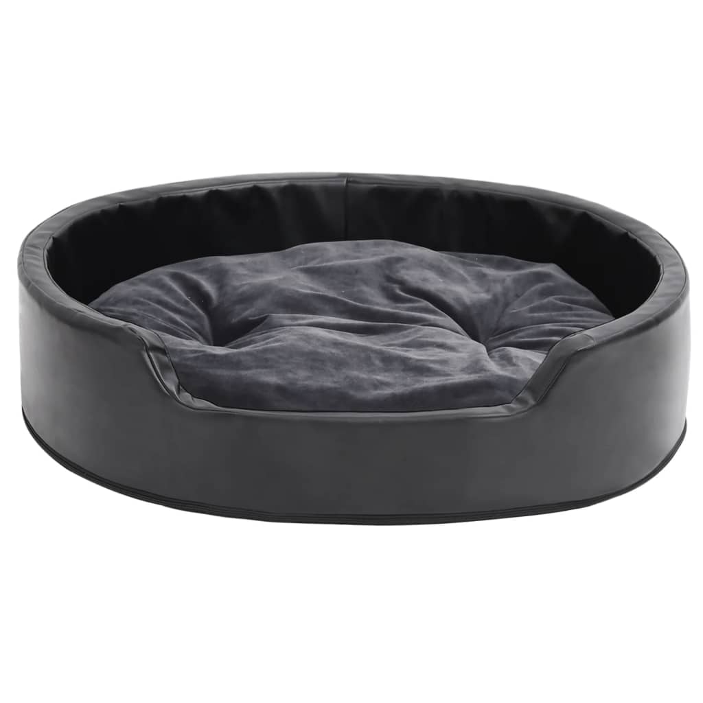 Hundebett Schwarz-Dunkelgrau 79x70x19 cm Plüsch und Kunstleder