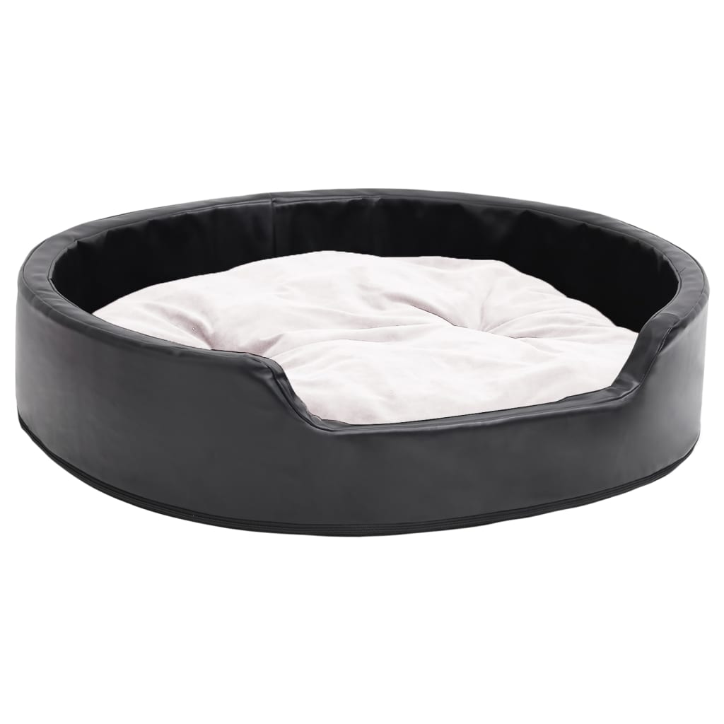 Hundebett Schwarz-Beige 79x70x19 cm Plüsch und Kunstleder